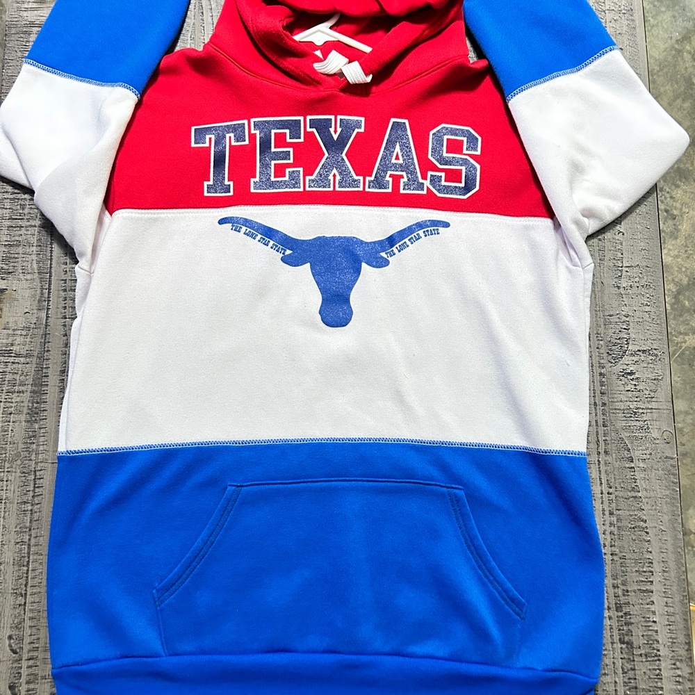 Texas Longhorns Men's Hoodie - Red, White, and Blue Vintage Gold Hook'em
